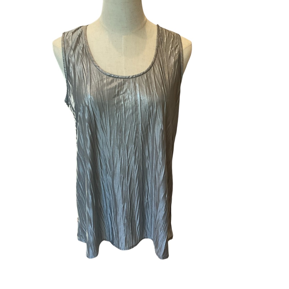 Susan Graver Silver Sleeveless Crinkle Tank‎ Top Women's S Casual Blouse